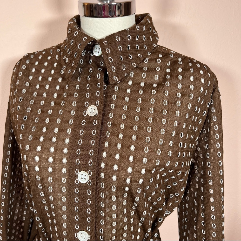 Vintage 1960 70 Dalton MCM Brown lace Tie Waist Belted Button Down shirt Jacket - Picture 13 of 17
